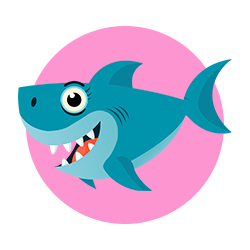 cartoon shark on pink circle